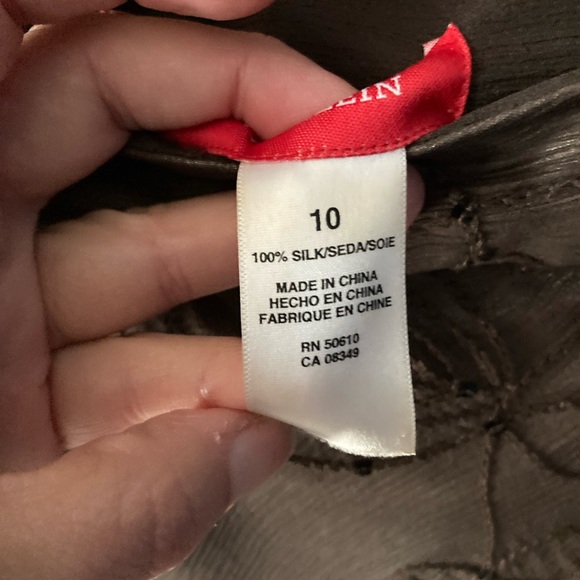 Ann Klein Size 10 midi skirt brown silk chiffon lined with beige silk slip . - Picture 6 of 7